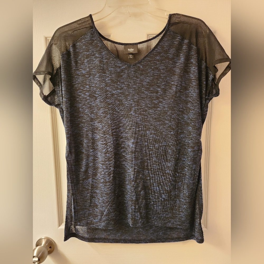 Massimo Black and Blue Sheer Short Sleeve Top